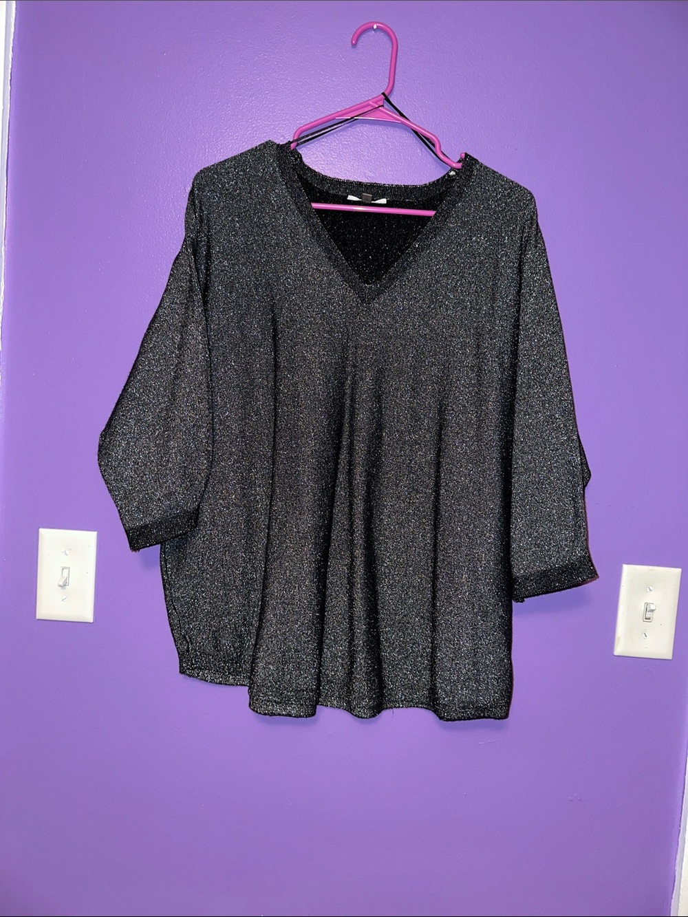 Black Sparkle V-Neck Shimmer Top